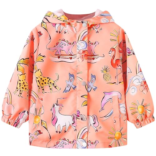 Domueay Softshelljacke Mädchen Wasserdicht Regenjacke Kinder Übergangsjacke Leichte Atmungsaktiv Jacken mit Kapuze Frühling Herbst Windjacke Winddicht Mantel 3-4 Jahre, GR.98-104 Rosa von Domueay