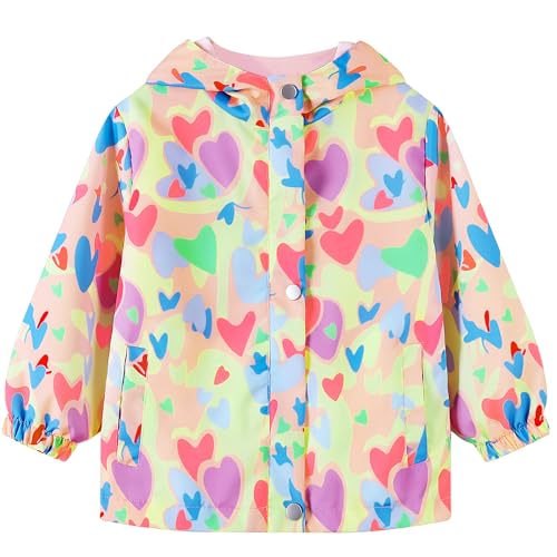 Domueay Softshelljacke Mädchen Wasserdicht Regenjacke Kinder Übergangsjacke Leichte Atmungsaktiv Jacken mit Kapuze Frühling Herbst Windjacke Winddicht Mantel 7-8 Jahre, GR.122-128 Rosa und Weiß von Domueay