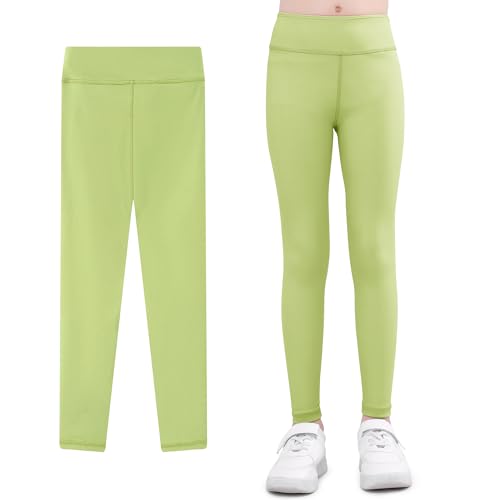 Domueay Sportleggins Mädchen Elastisch Leggings High Waist Yogahose Atmungsaktiv Jogginghose, Hellgrün Laufhose Sporthose Trainninghose Kinder Tanz Gymnastik Sport Lang Hose 7-8 Jahre, GR. 122-128 von Domueay