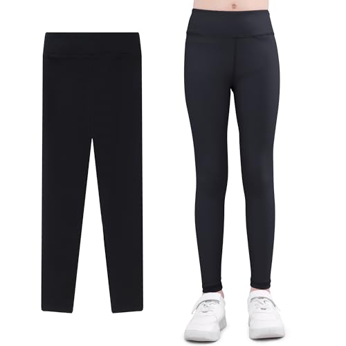 Domueay Sportleggins Mädchen Leggings High Waist Yogahose Atmungsaktiv Jogginghose, Schwarz Laufhose Sporthose Trainninghose Kinder Elastisch Gymnastik Sport Lang Hose 9-10 Jahre, GR. 140-146 von Domueay
