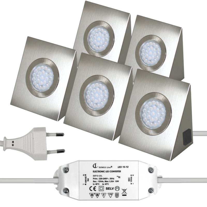 5er LED SET Trafo Edelstahl Keilförmig Unterbauleuchte Strahler warmweiß 5x1, 5er LED SET Trafo Edelstahl Keilförmig Unterbauleuchte Strahler warmweiß 5x1, von Domus Line