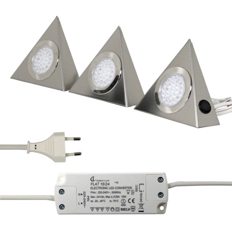 Giza 3er SET LED Trafo Edelstahl Dreieck Unterbauleuchte Strahler 4000K 3x1,8W Giza 3er SET LED Trafo Edelstahl Dreieck Unterbauleuchte Strahler 4000K 3x1,8W von Domus Line