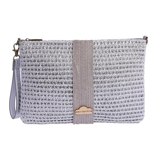 Don Algodon Damen Elvas Umhängetasche, Strandtasche, Sommertasche, Basttasche, Silber von DON ALGODON