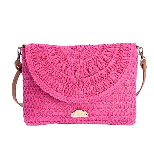 Don Algodon Damen Leira Umhängetasche, Strandtasche, Sommertasche, Basttasche, Fuchsia von DON ALGODON
