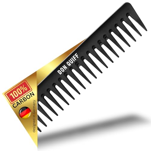 Don Quiff® Stylingkamm: Robuster Carbon Kamm, Haar & Bart - 19 cm, Grobzahnung, Antistatisch, für Locken und strukturhaftes Haarstyling, Männer & Frauen, Entwirr Kamm, bruchfest, lange Haare von Don Quiff
