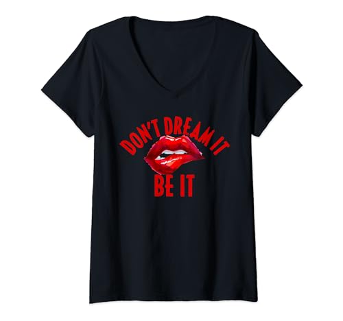 Damen Don't Dream It Be It Funny Lips T-Shirt mit V-Ausschnitt von Don't Dream It Be It Funny Lips