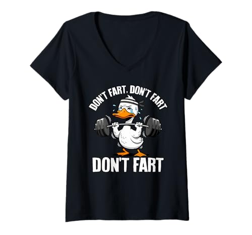 Damen Don't Fart Duck Lifting Lustiger Fitness-Workout-Humor T-Shirt mit V-Ausschnitt Damen Don't Fart Duck Lifting Lustiger Fitness-Workout-Humor T-Shirt mit V-Ausschnitt von Don't Fart Funny Gym Workout Duck Apparel