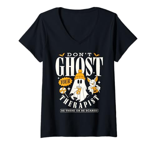 Damen Ghost Your Therapeut Halloween-Lobbyarbeit für psychische Gesundheit T-Shirt mit V-Ausschnitt von Don't Ghost Your Feeling Occupational Therapist