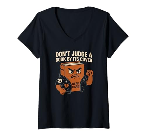 Damen Don't Judge a Book by Its Cover – Mean Book Cartoon Wortspiel T-Shirt mit V-Ausschnitt Damen Don't Judge a Book by Its Cover – Mean Book Cartoon Wortspiel T-Shirt mit V-Ausschnitt von Don’t Judge a Book by Its Cover -Mean Book Cartoon