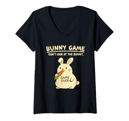 Damen Bunny-Spiel Schau Nicht auf den Hasen Lustiges Kaninchen T-Shirt mit V-Ausschnitt Damen Bunny-Spiel Schau Nicht auf den Hasen Lustiges Kaninchen T-Shirt mit V-Ausschnitt von Don't Look At The Bunny Funny Rabbit Game
