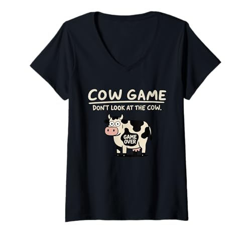 Damen Kuhspiel Schau Nicht auf die Kuh Lustige Kuh T-Shirt mit V-Ausschnitt Damen Kuhspiel Schau Nicht auf die Kuh Lustige Kuh T-Shirt mit V-Ausschnitt von Don't Look at The Cow Funny Cow Game
