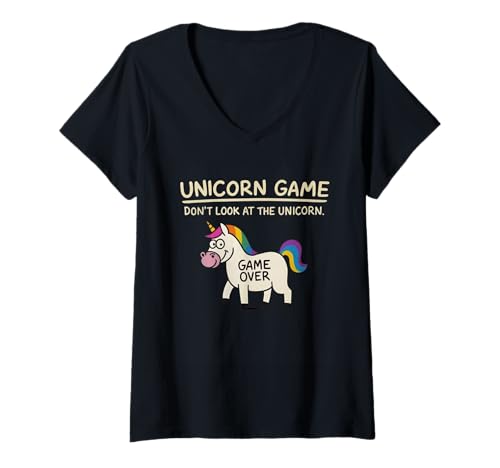 Damen Einhorn Spiel Don't Look at The Unicorn Lustiges Einhorn T-Shirt mit V-Ausschnitt von Don't Look at The Unicorn Funny Unicorn Game