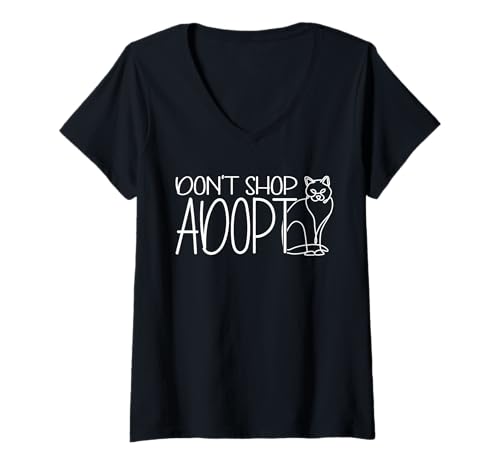 Damen Rescued Cat Don't Shop Adopt Lover Tierheim Freiwillige T-Shirt mit V-Ausschnitt Damen Rescued Cat Don't Shop Adopt Lover Tierheim Freiwillige T-Shirt mit V-Ausschnitt von Don't Shop Adopt For Rescued Cats Lovers