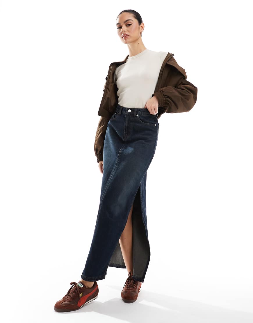 DTT - Hannah - Jeans-Maxirock in dunkelblauer Dirty-Waschung mit Seitenschlitz-Marineblau DTT - Hannah - Jeans-Maxirock in dunkelblauer Dirty-Waschung mit Seitenschlitz-Marineblau von Don't Think Twice