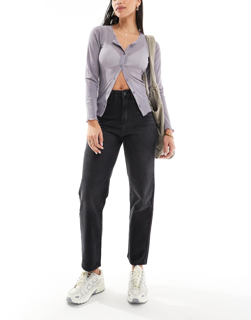 DTT - Katy - Verkürzte Straight Jeans in verwaschenem Schwarz mit hohem Bund DTT - Katy - Verkürzte Straight Jeans in verwaschenem Schwarz mit hohem Bund von Don't Think Twice