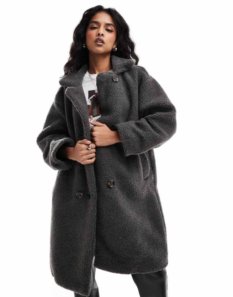 DTT - Zweireihige Jacke aus Teddyfell in Anthrazit-Grau von Don't Think Twice