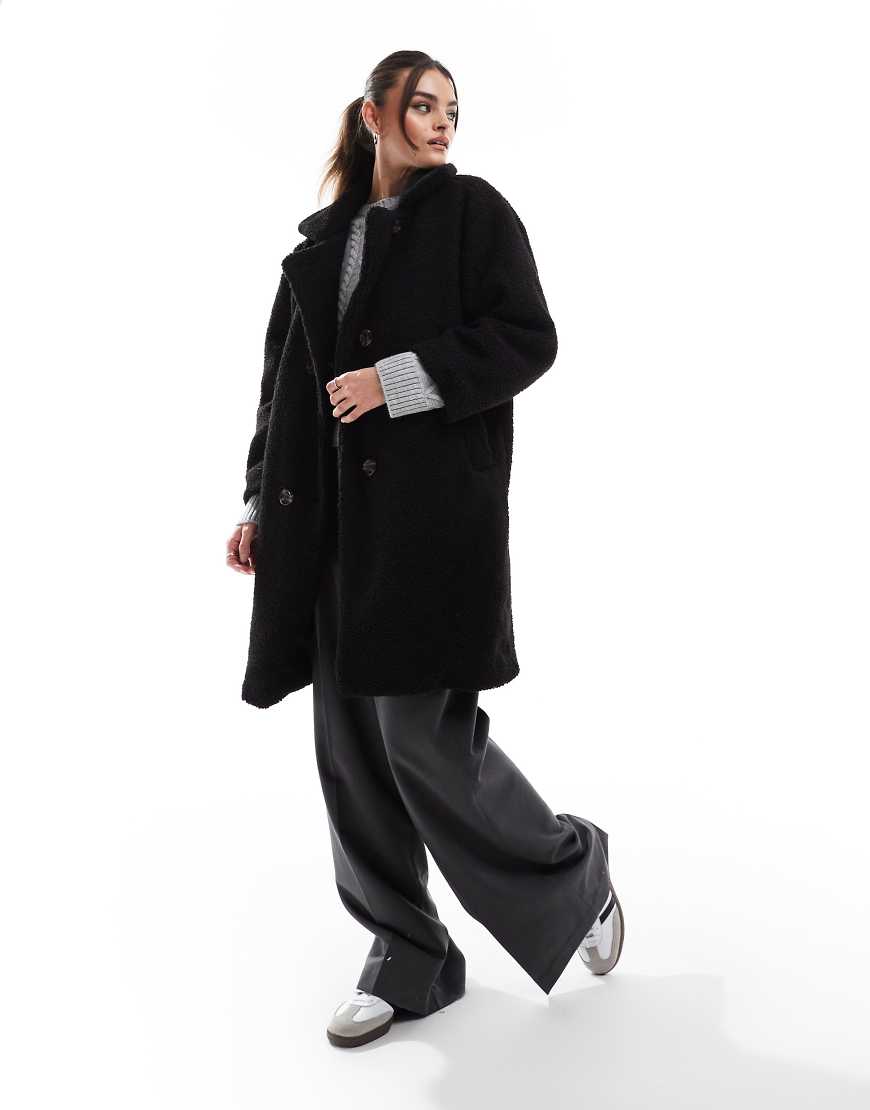 DTT - Zweireihige Jacke aus Teddyfell in Schwarz von Don't Think Twice