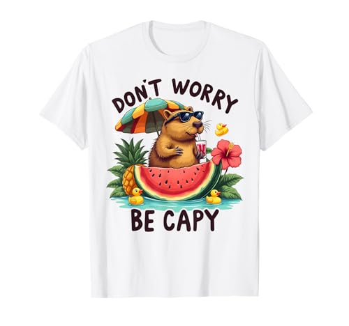 Lustiges Capybara Don't Worry Be Capy Kinder Jugend Frauen Mädchen Geschenk T-Shirt von Don't Worry Be Capy Funny Capybara Humor Apparel