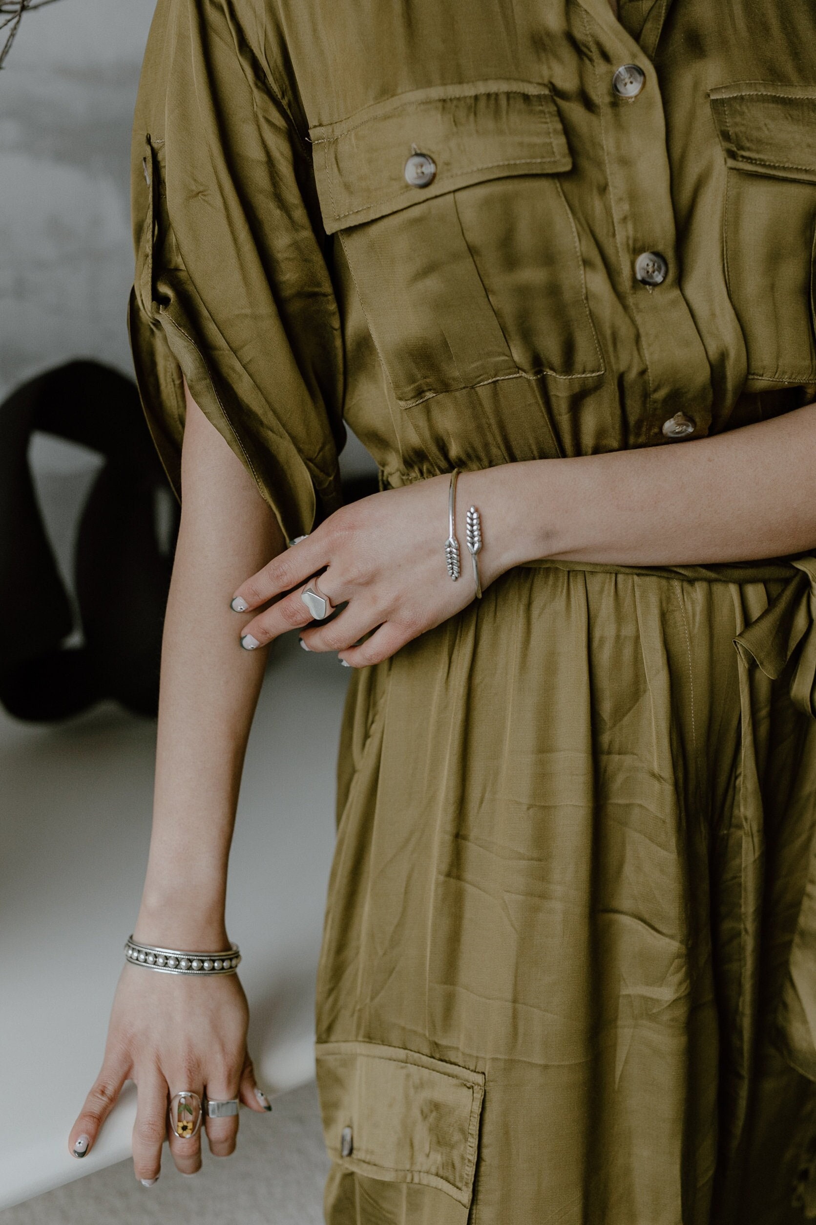 sterling Silber Weizen Armband Verstellbarer Offener Armreif Design von Don925