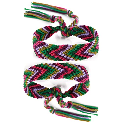 DonDon 2 Unisex Freundschaftsbänder - Partnerbänder geflochten lila-grün von DonDon