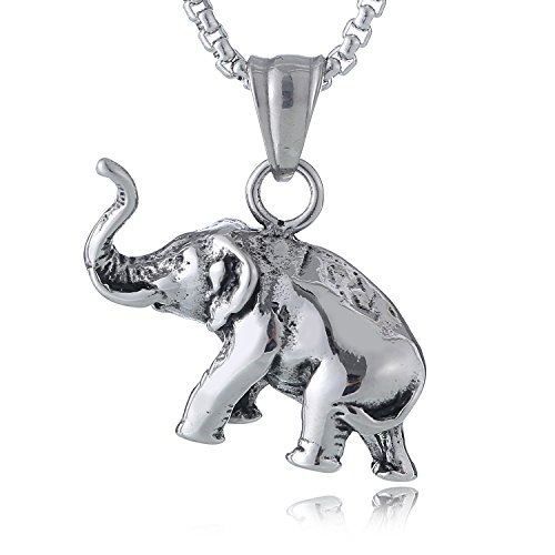 DonDon Herren Halskette 52 cm und Elefanten Glücks Anhänger Edelstahl in Schmuckbeutel von DonDon
