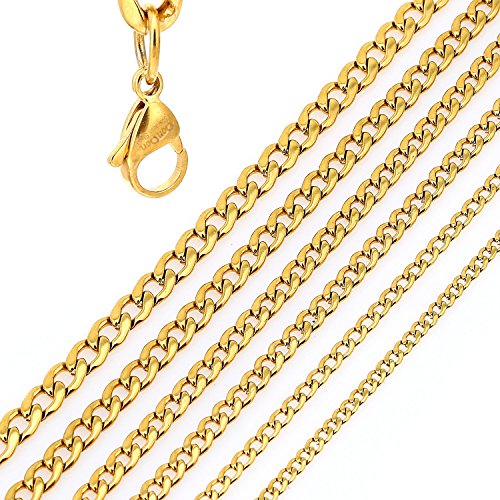 DonDon Herren Halskette Panzerkette Edelstahl goldfarben Länge 56 cm - Breite 0,7 cm von DonDon