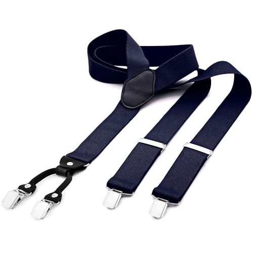 DonDon Hosenträger Herren breit 3,5 cm mit 4 Hosenträger Clips extra stark in Y-Form – elastisch und längenverstellbar, Blau von DonDon