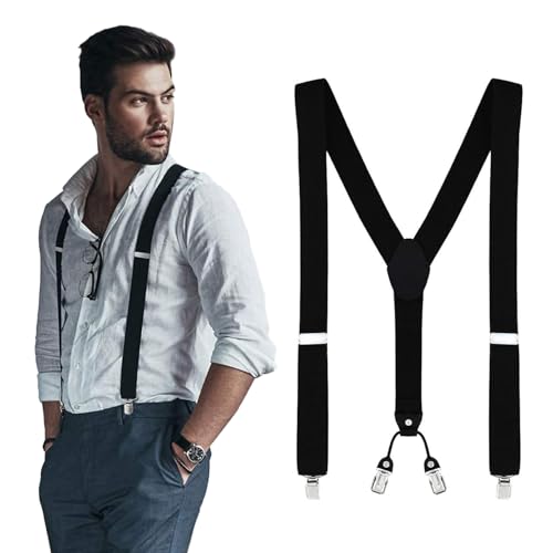 DonDon Hosenträger Herren extra stark schwarz 3,5 cm Hosenträger Herren breit in Y-Form lang - Starke Clips passend für Anzug Jeans Chinos Vintage Rockabilly Suspenders von DonDon