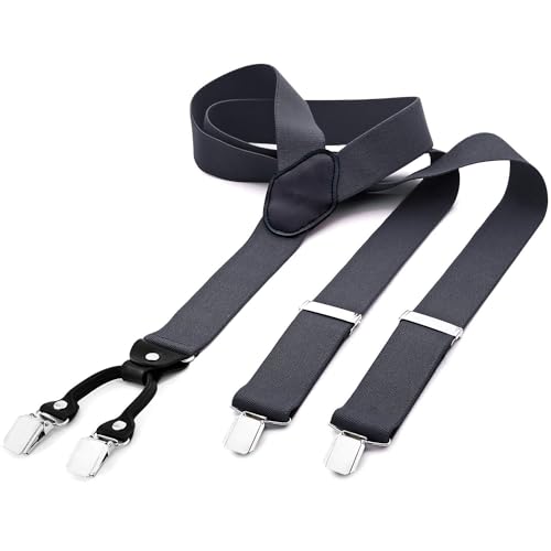 DonDon Hosenträger Herren extra stark grau 3,5 cm Hosenträger Herren breit in Y-Form lang - Starke Clips passend für Anzug Jeans Chinos Vintage Rockabilly Suspenders von DonDon