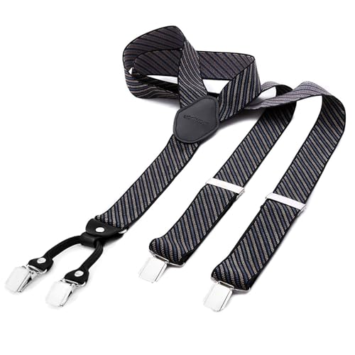 DonDon Hosenträger Herren extra stark schwarz blau 3,5 cm Hosenträger Herren breit in Y-Form lang - Starke Clips passend für Anzug Jeans Chinos Vintage Rockabilly Suspenders von DonDon