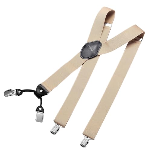 DonDon Hosenträger Herren extra stark beige 3,5 cm Hosenträger Herren breit in Y-Form lang - Starke Clips passend für Anzug Jeans Chinos Vintage Rockabilly Suspenders von DonDon