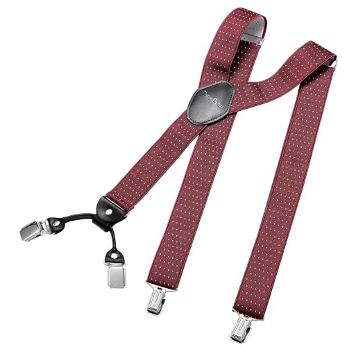 DonDon Hosenträger Herren extra stark gepunktet rot weiß 3,5 cm Hosenträger Herren breit in Y-Form lang - Starke Clips passend für Anzug Jeans Chinos Vintage Rockabilly Suspenders von DonDon