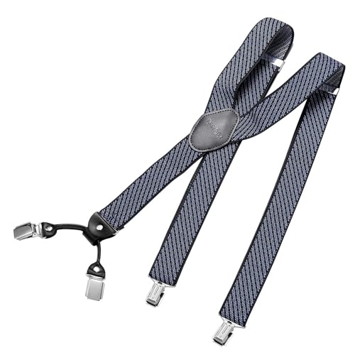 DonDon Hosenträger Herren breit 3,5 cm mit 4 Hosenträger Clips extra stark in Y-Form – elastisch und längenverstellbar, Gestreift-Blau Schwarz von DonDon