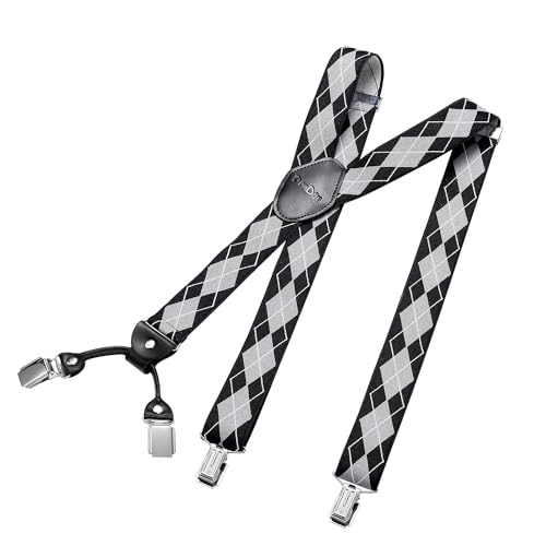 DonDon Hosenträger Herren extra stark kariert schwarz grau 3,5 cm Hosenträger Herren breit in Y-Form lang - Starke Clips passend für Anzug Jeans Chinos Vintage Rockabilly Suspenders von DonDon