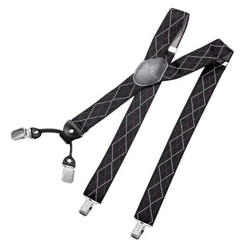 DonDon Hosenträger Herren extra stark kariert schwarz 3,5 cm Hosenträger Herren breit in Y-Form lang - Starke Clips passend für Anzug Jeans Chinos Vintage Rockabilly Suspenders von DonDon