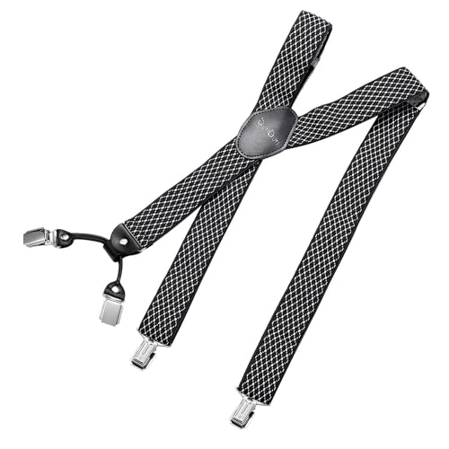 DonDon Hosenträger Herren extra stark muster schwaz weiß 3,5 cm Hosenträger Herren breit in Y-Form lang - Starke Clips passend für Anzug Jeans Chinos Vintage Rockabilly Suspenders von DonDon