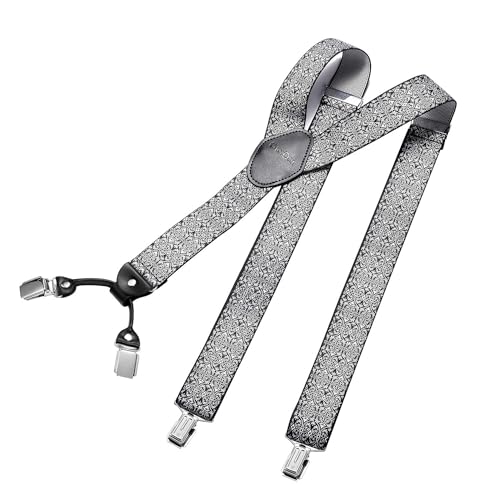 DonDon Hosenträger Herren breit 3,5 cm mit 4 Hosenträger Clips extra stark in Y-Form – elastisch und längenverstellbar, Paisley Grau von DonDon