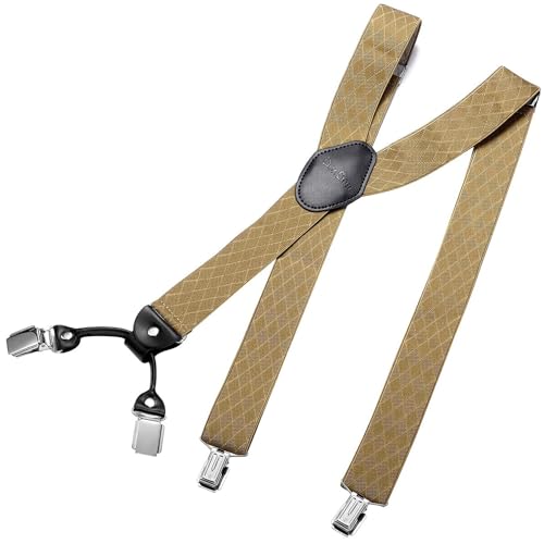 DonDon Hosenträger Herren extra stark Raute beige 3,5 cm Hosenträger Herren breit in Y-Form lang - Starke Clips passend für Anzug Jeans Chinos Vintage Rockabilly Suspenders von DonDon
