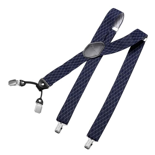 DonDon Hosenträger Herren extra stark Raute blau 3,5 cm Hosenträger Herren breit in Y-Form lang - Starke Clips passend für Anzug Jeans Chinos Vintage Rockabilly Suspenders von DonDon
