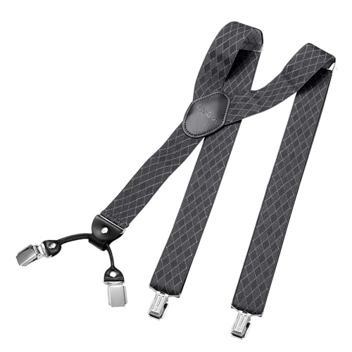 DonDon Hosenträger Herren extra stark Raute grau 3,5 cm Hosenträger Herren breit in Y-Form lang - Starke Clips passend für Anzug Jeans Chinos Vintage Rockabilly Suspenders von DonDon