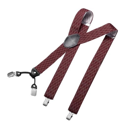 DonDon Hosenträger Herren breit 3,5 cm mit 4 Hosenträger Clips extra stark in Y-Form – elastisch und längenverstellbar, Raute Rot von DonDon