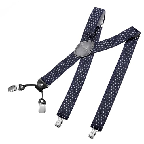 DonDon Hosenträger Herren extra stark Rauten blau weiß 3,5 cm Hosenträger Herren breit in Y-Form lang - Starke Clips passend für Anzug Jeans Chinos Vintage Rockabilly Suspenders von DonDon