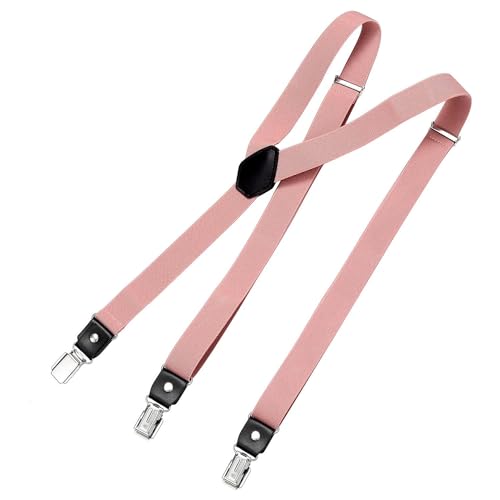 DonDon Hosenträger Herren altrosa schmal 2,5 cm - Extra starke Clips für Anzug - Hosenträger Herren extra stark - Ideal für Männer oder Damen Rockabilly Suspenders von DonDon