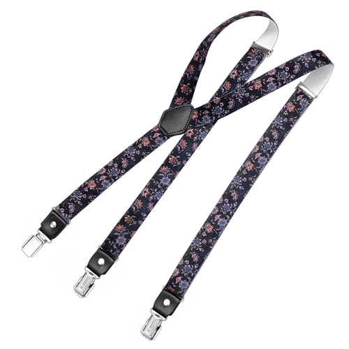 DonDon Hosenträger Herren Blumen Motiv schmal 2,5 cm - Extra starke Clips für Anzug - Hosenträger Herren extra stark - Ideal für Männer oder Damen Rockabilly Suspenders von DonDon