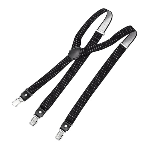 DonDon Hosenträger Herren gepunktet schwarz weiß schmal 2,5 cm - Extra starke Clips für Anzug - Hosenträger Herren extra stark - Ideal für Männer oder Damen Rockabilly Suspenders von DonDon