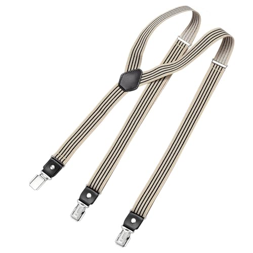 DonDon Hosenträger Herren gestreift schwarz beige schmal 2,5 cm - Extra starke Clips für Anzug - Hosenträger Herren extra stark - Ideal für Männer oder Damen Rockabilly Suspenders von DonDon