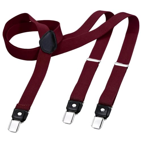 DonDon Hosenträger Herren dunkelrot schmal 2,5 cm - Extra starke Clips für Anzug - Hosenträger Herren extra stark - Ideal für Männer oder Damen Rockabilly Suspenders von DonDon