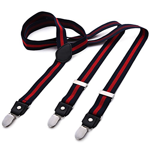 DonDon Hosenträger Herren gestreift blau rot schmal 2,5 cm - Extra starke Clips für Anzug - Hosenträger Herren extra stark - Ideal für Männer oder Damen Rockabilly Suspenders von DonDon