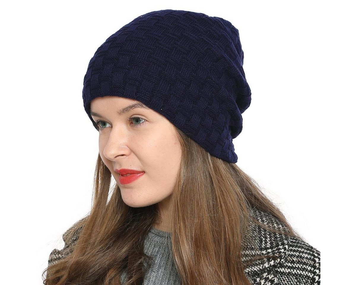 DonDon Beanie Damen Beanie Winter Slouch Style mit Innenfutter (Packung, 1-St) Wintermütze, Beanie mit Flechtmuster und Teddyfleece von DonDon