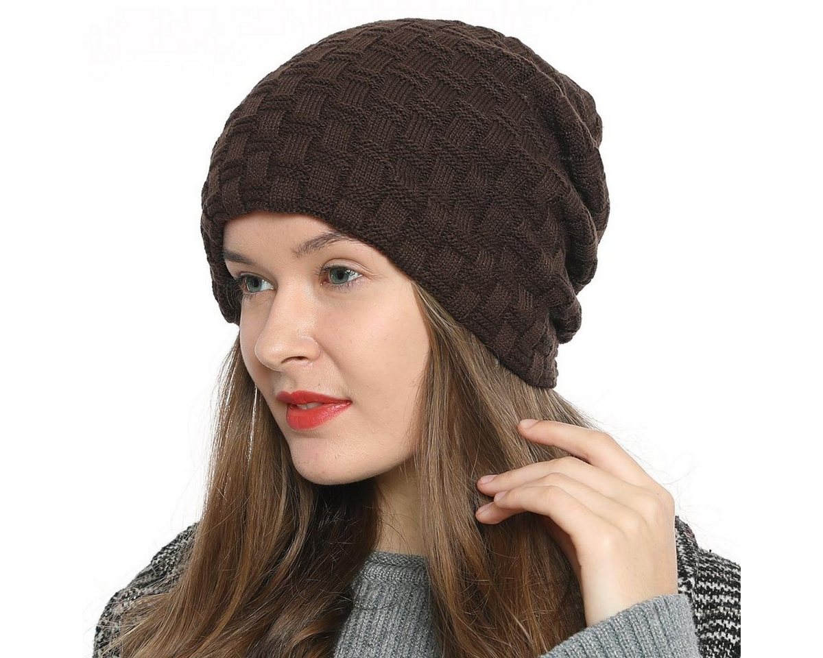 DonDon Beanie Damen Beanie Winter Slouch Style mit Innenfutter (Packung, 1-St) Wintermütze, Beanie mit Flechtmuster und Teddyfleece von DonDon